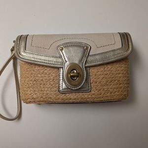 Coach Beige and Gold Wristlet Bag